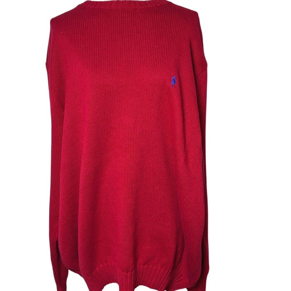 Polo Ralph Lauren Red Cotton Knit Crewneck Sweater Blue Pony Big Tall 3LT